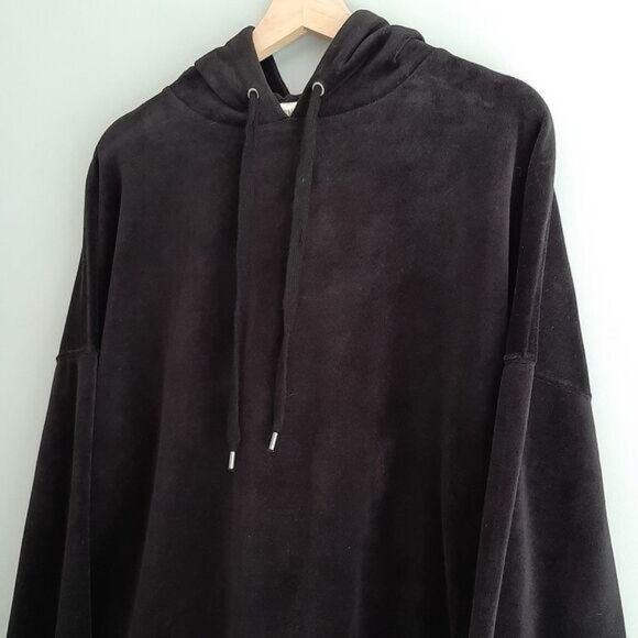 CALIFORNIA MOONRISE Oversized Soft Velvet Pullover Hoodie Sweatshirt Black Sz S - Picture 6 of 12